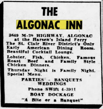 The Algonac Inn - May 24 1954 Ad (newer photo)